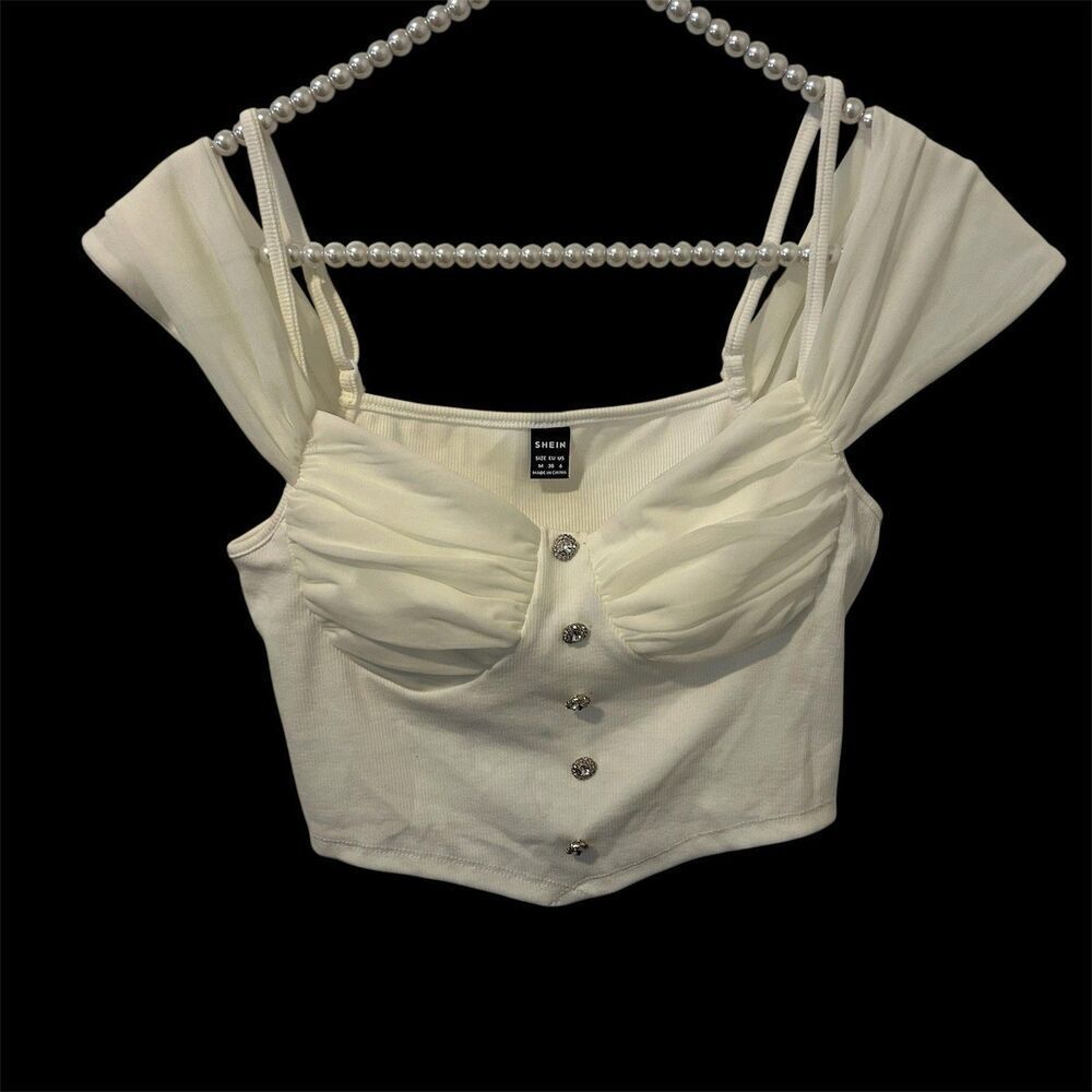 Womens Coquette Milkmaid Babydoll Corset Y2K Top Size Medium White‎ Cottagecore
